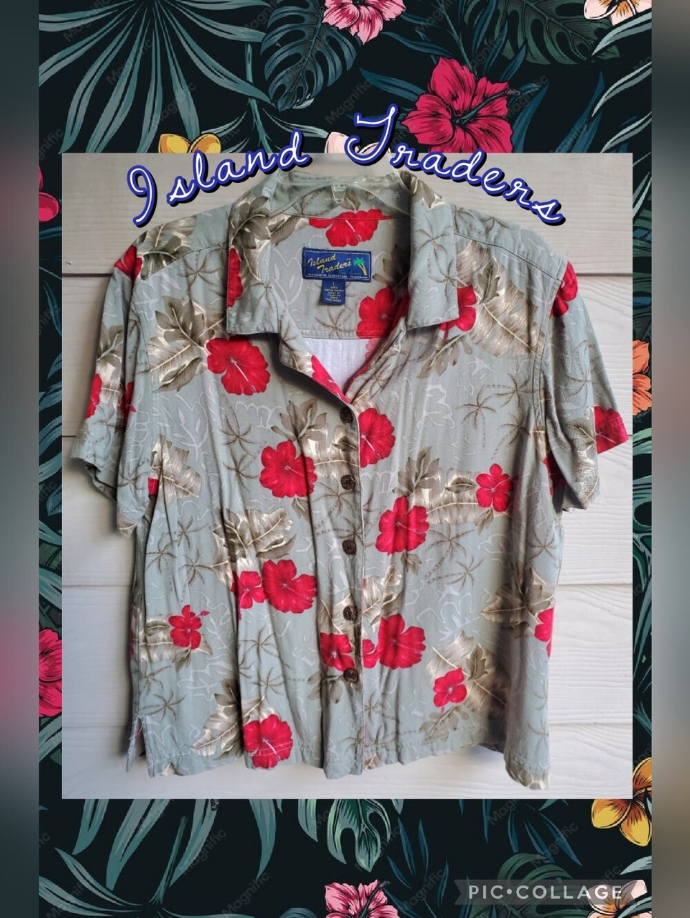 Island Traders Tropical Floral Hawaiian Button-down Shirt